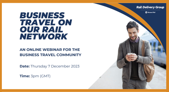 Infographic showing a business man walking in a train station on his phone. Title says 