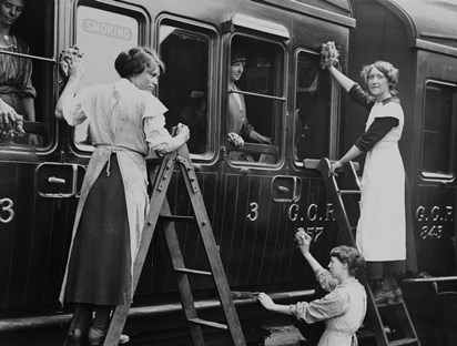 Women cleaning train Women cleaning train