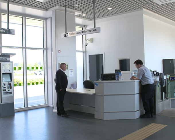 Ticket office desk at a customer focused stations